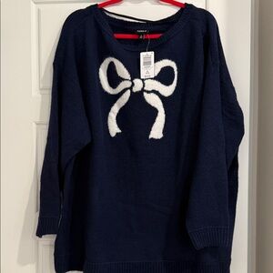 Torrid Navy Sweater with White Bow Accent